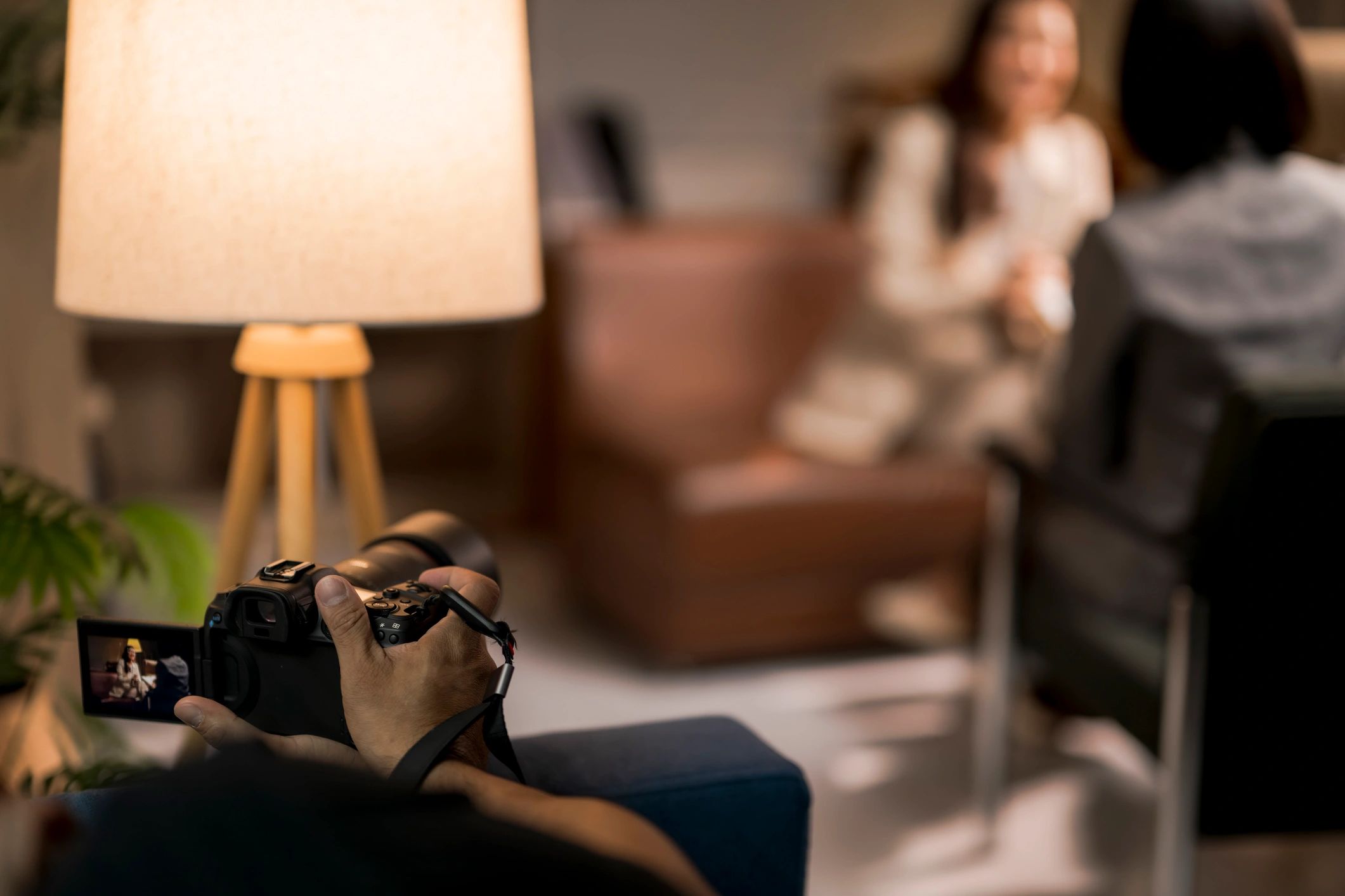Camera capturing an interview-style moment at an event